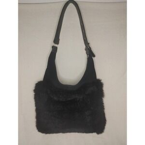 100% RECYCLED Fur, Leather & Suede‎ 15x13 Handmade Shoulder bag Black Purse A67